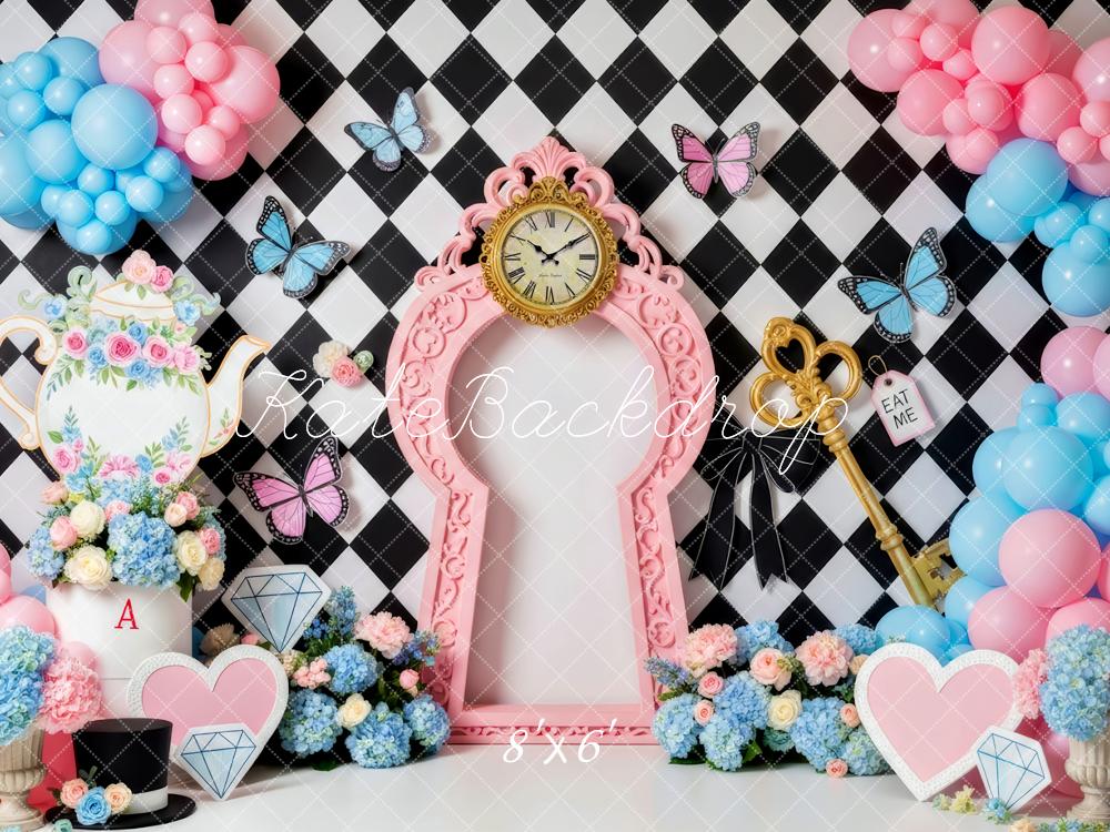 Kate Fantasy Clock Teapot Butterflies Balloons Backdrop Designed by Patty Robert