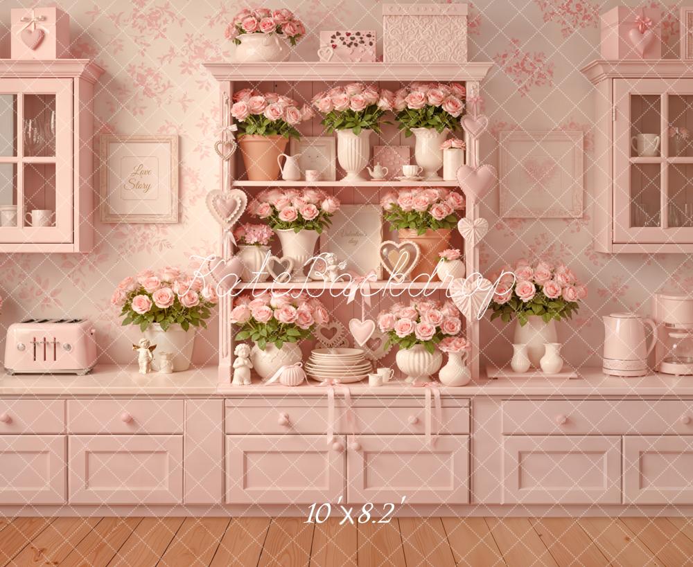 Kate Pink Floral Kitchen Cabinet Backdrop Designed by Emetselch