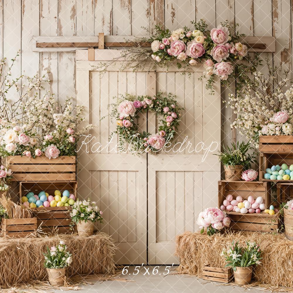 Kate Easter Bunny Wooden Door Pastel Eggs Backdrop Designed by Emetselch -UK