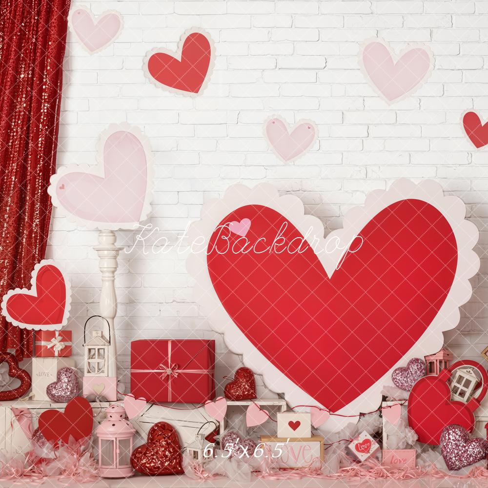 Kate Valentine Hearts Gifts Lanterns Red Backdrop Designed by Emetselch -UK
