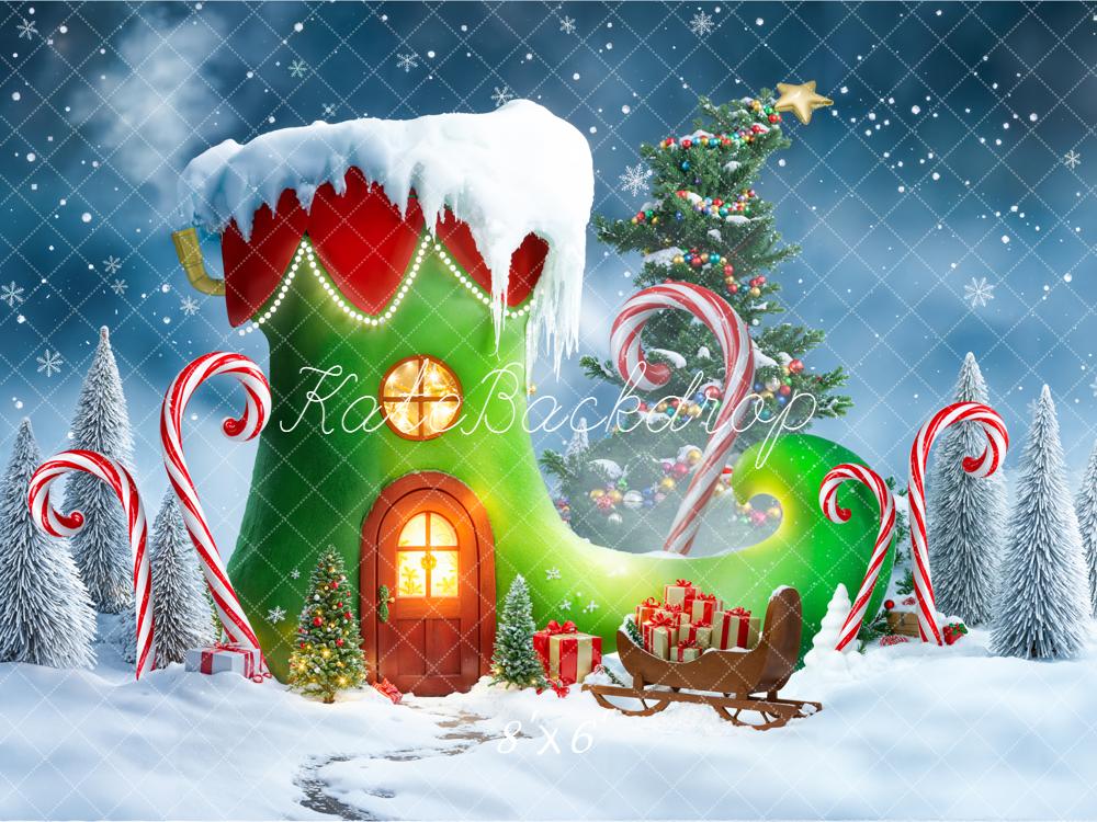 Kate Christmas Elf Shoe Tree Gifts Backdrop Designed by Emetselch -UK