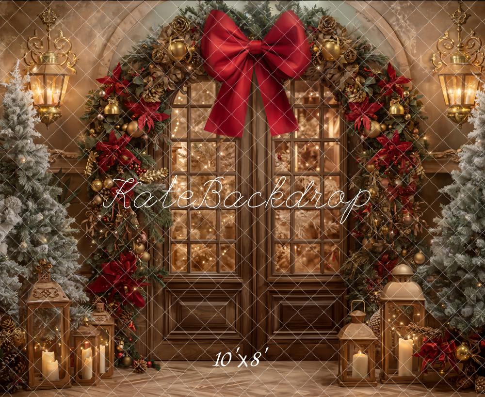 Kate Christmas Garland Bow Trees Fleece Backdrop Designed by Emetselch -UK