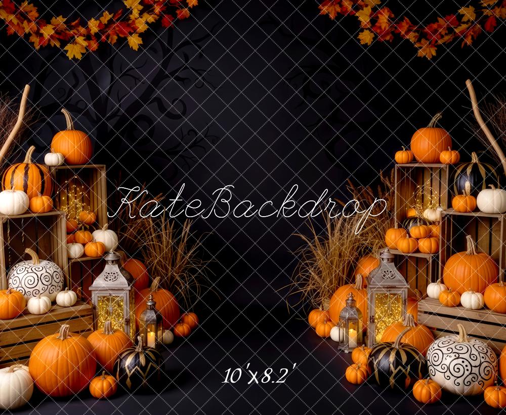 Kate Halloween Pumpkins Crates Autumn Leaves Backdrop Designed by Patty Robert