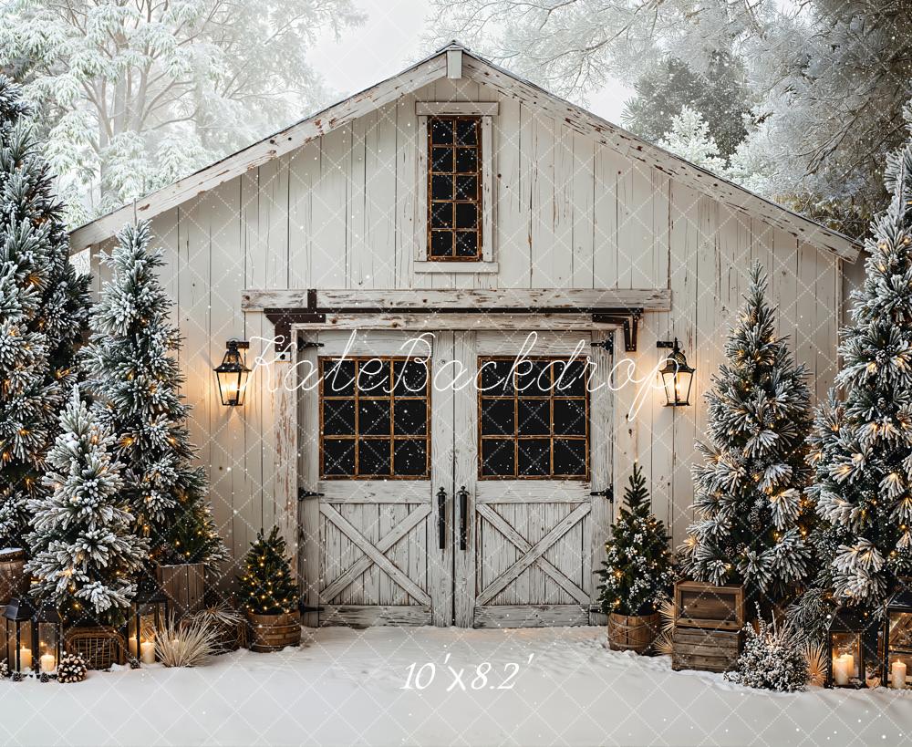 Kate Winter Cabin Snow Christmas Trees Backdrop Designed by Emetselch