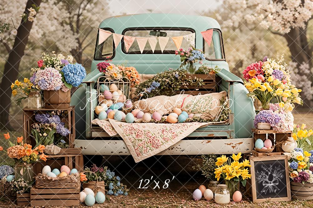 Kate Easter Truck Pastel Eggs Fleece Backdrop Designed by Emetselch