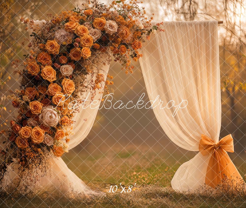 Kate Wedding Floral Arch Curtain Bow Fleece Backdrop Designed by Emetselch -UK
