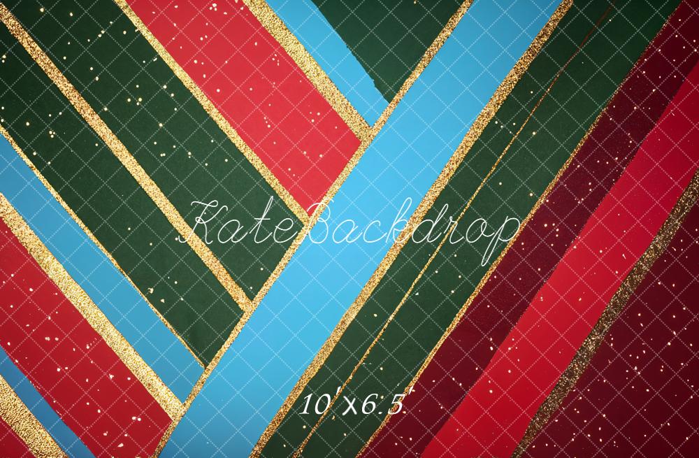 Kate Christmas Plaid Diagonal Stripes Glitter Backdrop Designed by Emetselch -UK