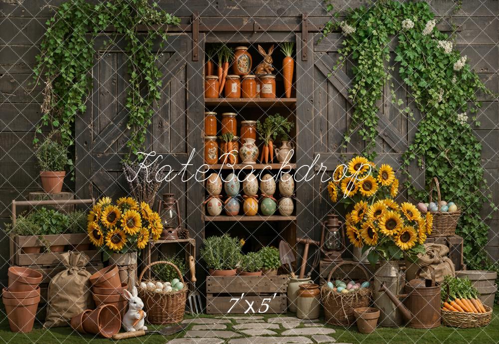 Kate Easter Bunny Sunflowers Wooden Cabinet Backdrop Designed by Emetselch
