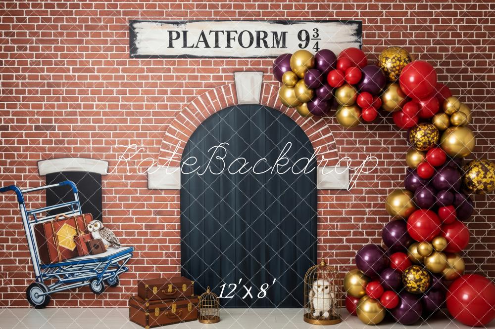 Kate Halloween Brick Wall Arch Luggage Owl Backdrop Designed by Patty Robert