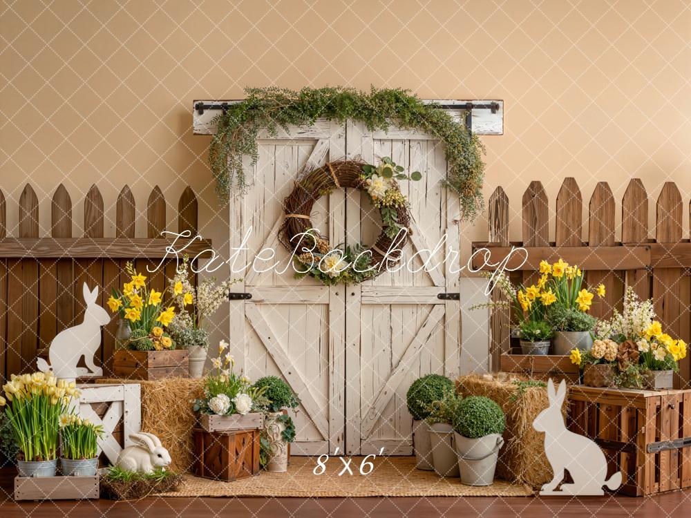 Kate Easter Bunny Floral Crates Barn Door Backdrop Designed by Emetselch