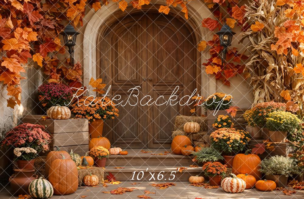 Kate Autumn Pumpkins Wooden Door Backdrop Designed by Emetselch
