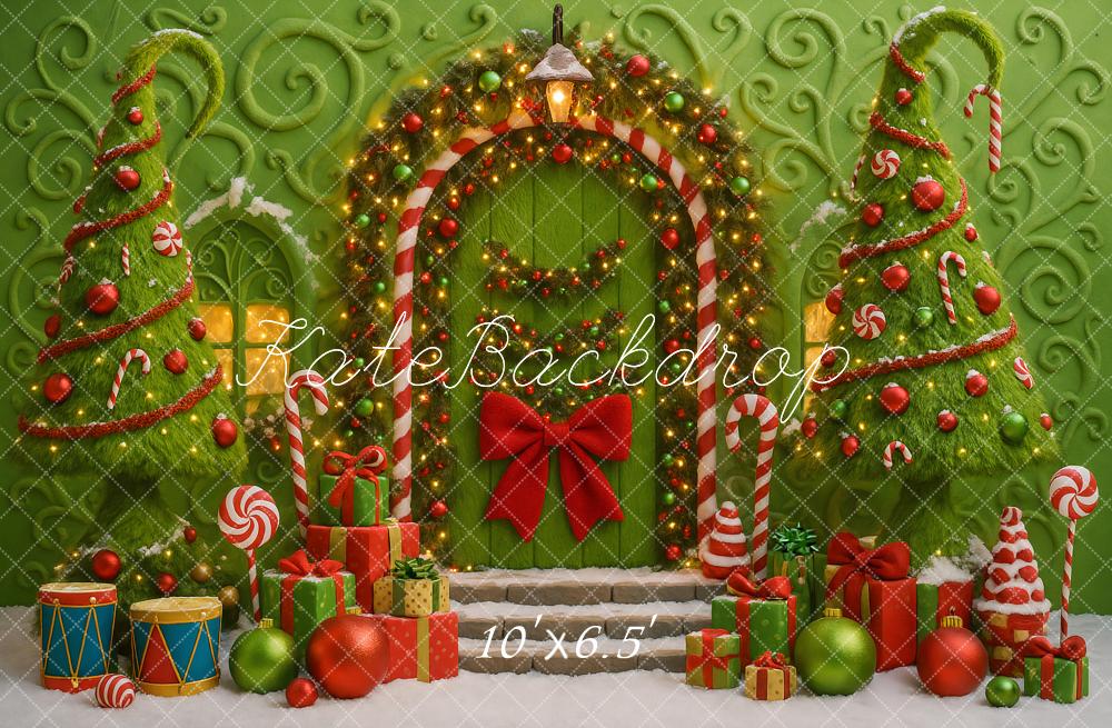 Kate Christmas Candy Cane Trees Green Backdrop Designed by Ashley Paul