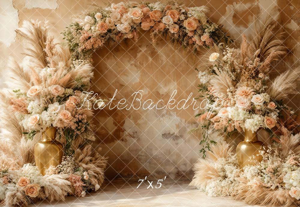 Kate Garland Pampas Grass Gold Vases Backdrop Designed by Emetselch -UK