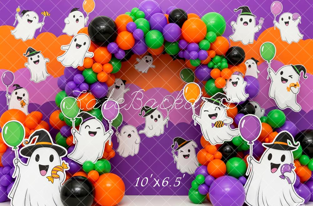 Kate Halloween Ghosts Balloons Cartoon Backdrop Designed by Patty Robert