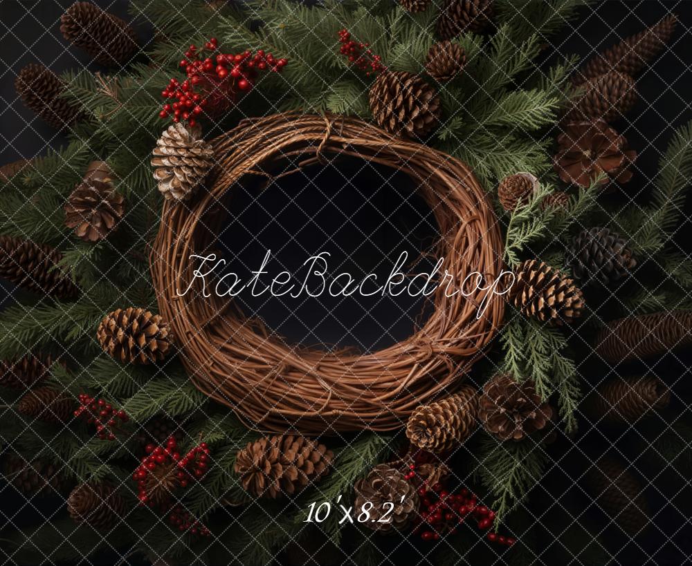 Kate Christmas Pinecones Wreath Fir Branches Backdrop Designed by Emetselch