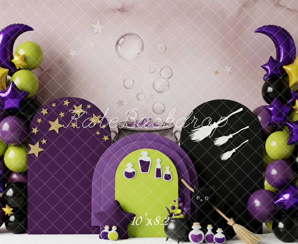 Kate Halloween Broomsticks Potions Balloons Purple Backdrop Designed by Patty Robert