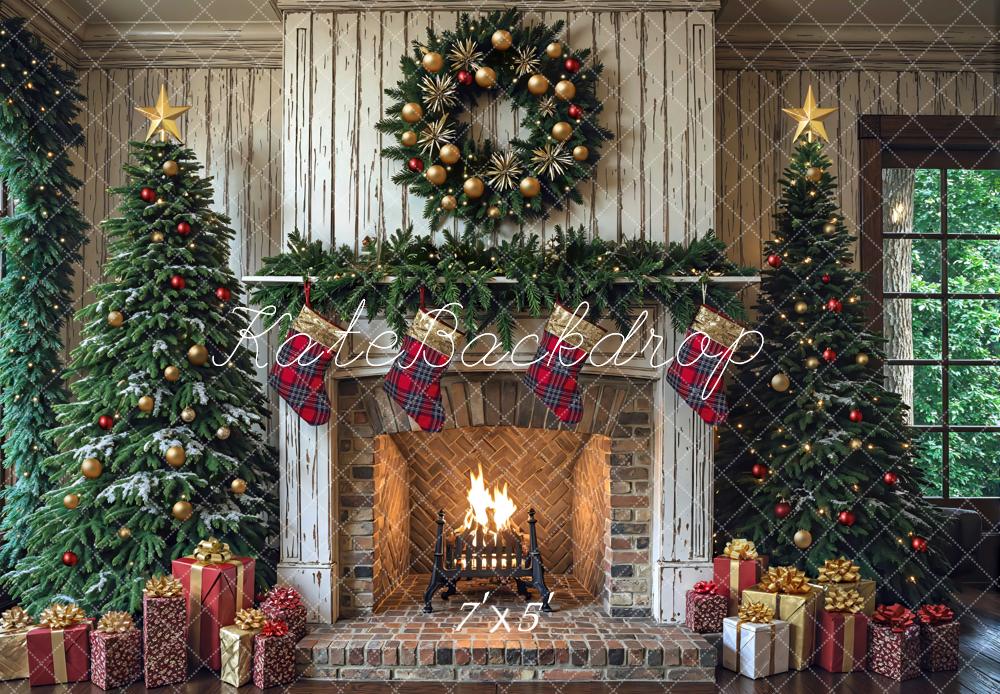 Kate Christmas Fireplace Garland Trees Gifts Backdrop Designed by Mini MakeBelieve -UK