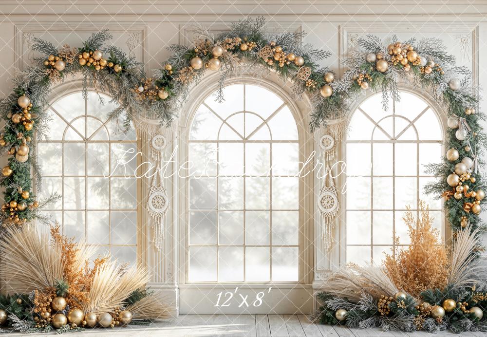 Kate Christmas Arch Windows Garland Fleece Backdrop Designed by Emetselch -UK