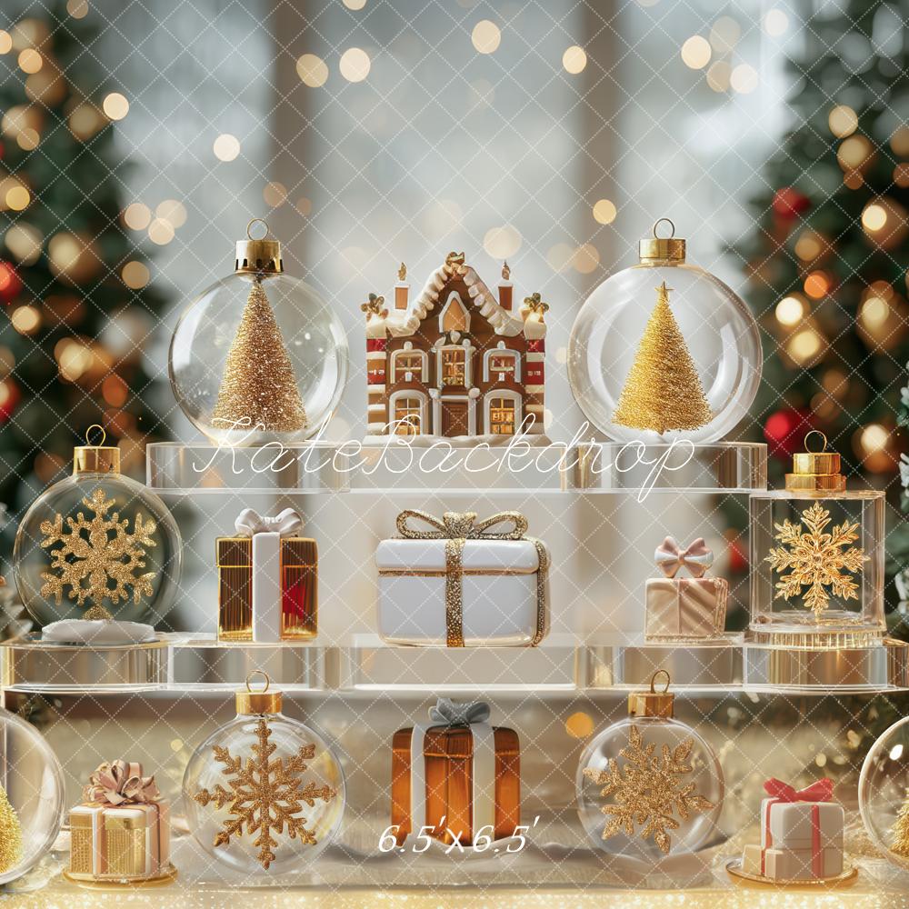 Kate Christmas Trees Ornaments Gingerbread Gold Backdrop Designed by Mini MakeBelieve -UK