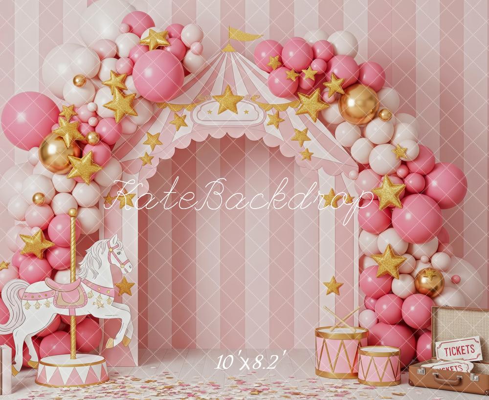 Lightning Deals Kate Circus Balloon Arch Carousel Pink Backdrop Designed by Patty Robert