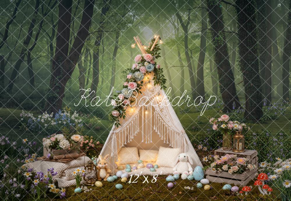 Kate Easter Bunny Tent Forest Eggs Fleece Backdrop Designed by Emetselch
