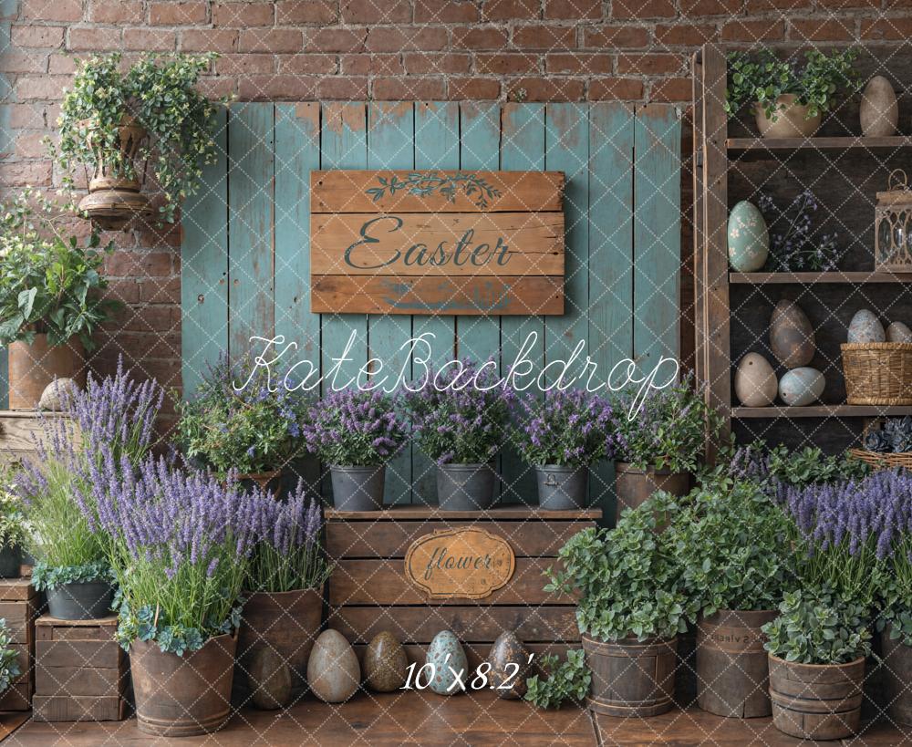 Kate Easter Flower Pots Wooden Wall Fleece Backdrop Designed by Emetselch -UK
