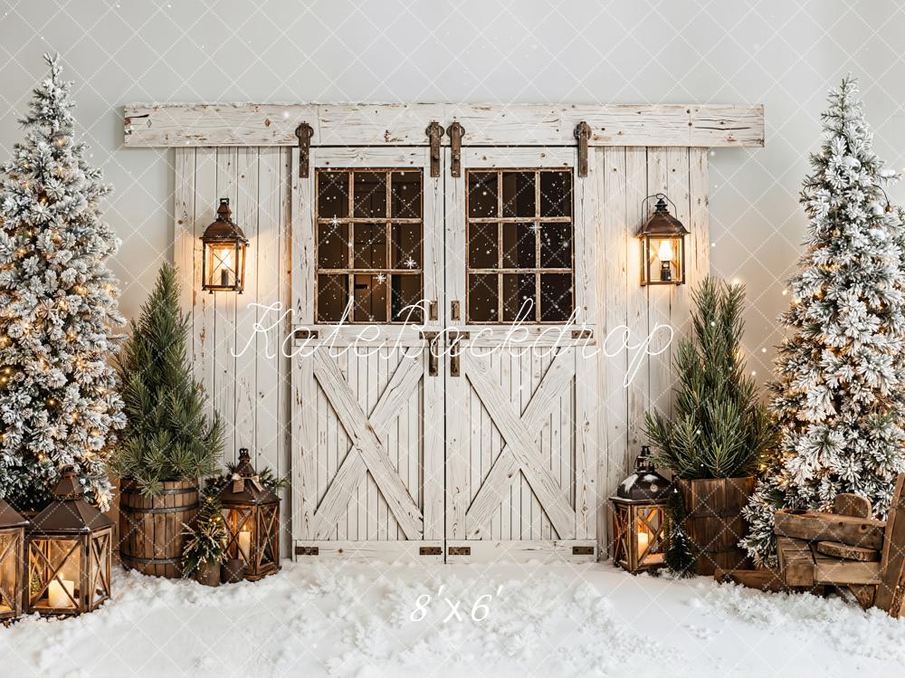 On Sale Kate Christmas Snow Trees Lanterns Rustic Doors Backdrop Designed by Emetselch