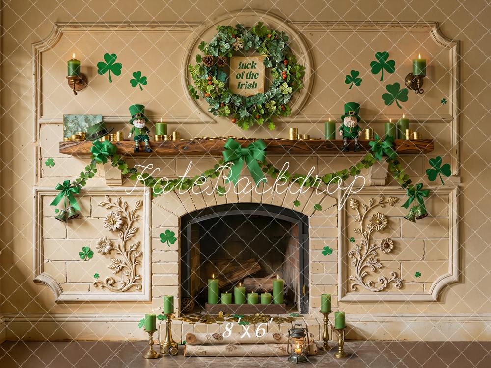 Kate Shamrock Fireplace Wreath Leprechaun Backdrop Designed by Emetselch