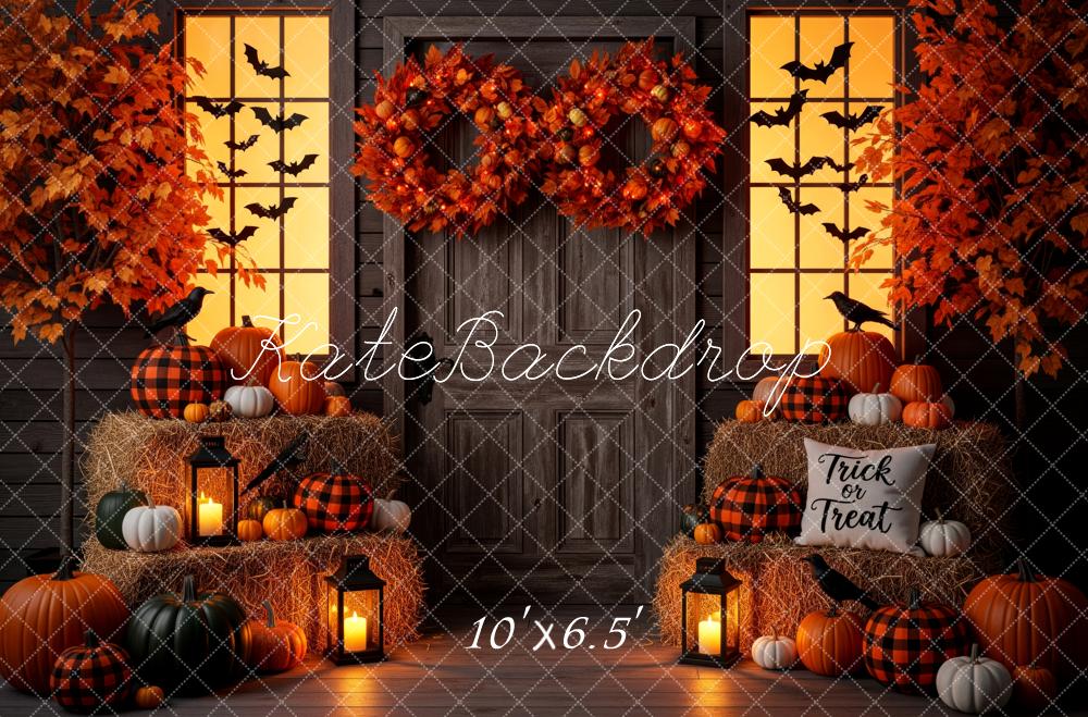 Kate Halloween Pumpkins Autumn Wreaths Backdrop Designed by Patty Robert
