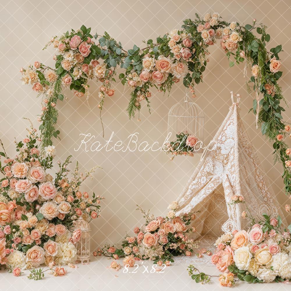 Kate Spring Floral Arch Lace Tent Backdrop Designed by Emetselch