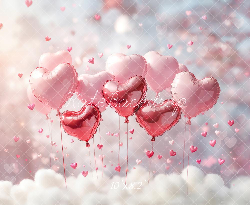 Kate Valentine Heart Balloons Pink Clouds Backdrop Designed by Emetselch -UK