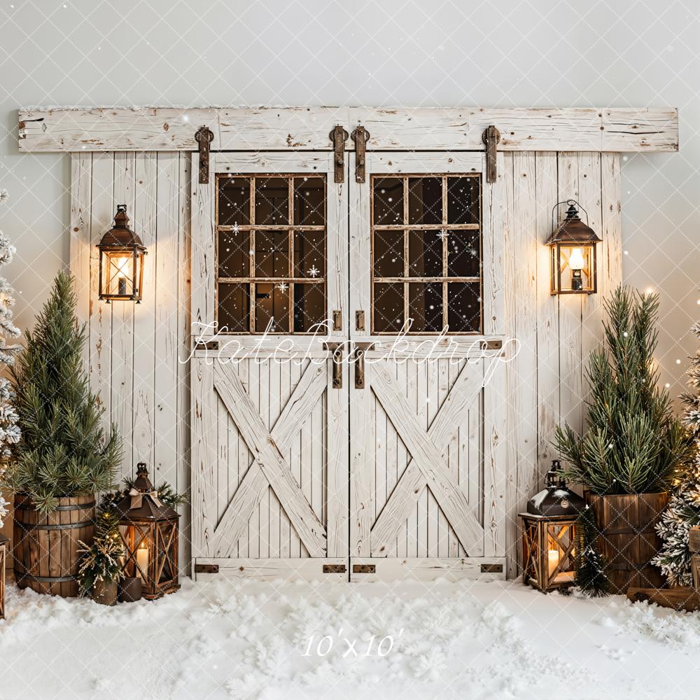 On Sale Kate Christmas Snow Trees Lanterns Rustic Doors Backdrop Designed by Emetselch