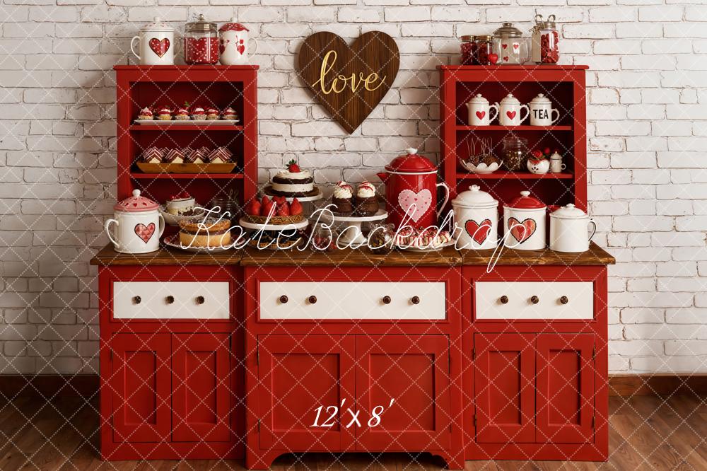 Kate Valentine Red Cabinet Heart Kitchen Backdrop Designed by Emetselch
