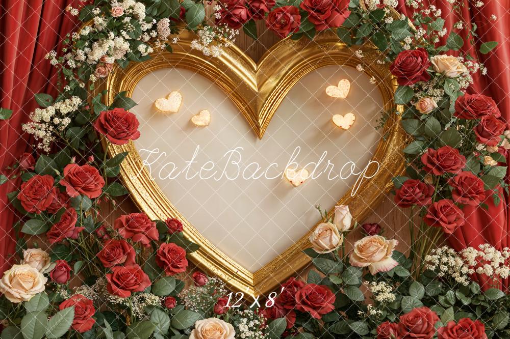Kate Valentine Heart Frame Roses Gold Backdrop Designed by Emetselch