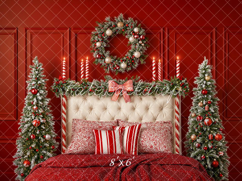 Kate Christmas Headboard Candy Cane Red Backdrop Designed by Emetselch -UK