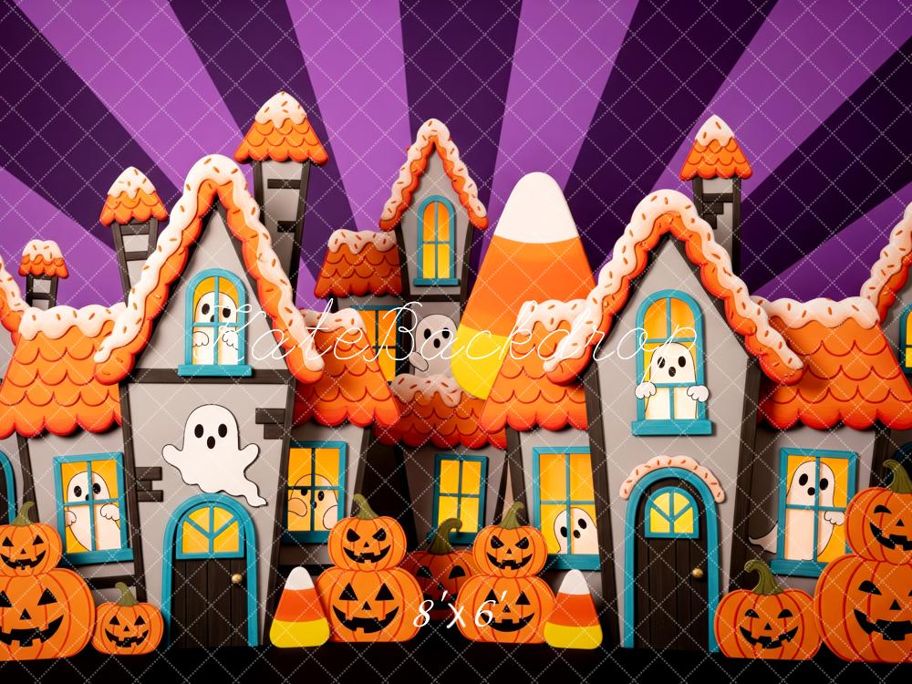 Kate Halloween Haunted Houses Ghosts Pumpkins Backdrop Designed by Patty Robert
