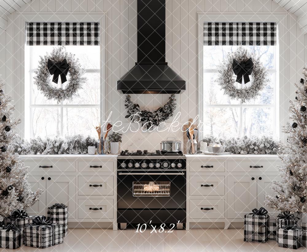 Kate Christmas Kitchen Trees Plaid Gifts Backdrop Designed by Ashley Paul