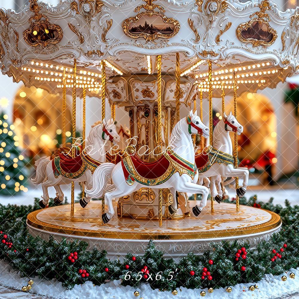 Kate Carousel Horses Christmas Trees Backdrop Designed by Mini MakeBelieve -UK