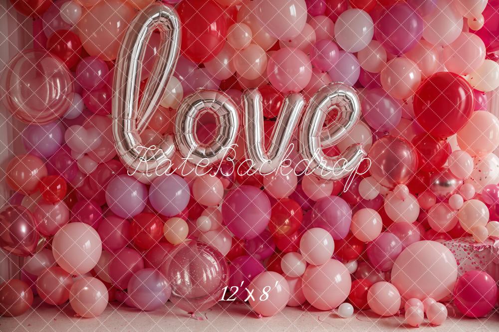 Kate Valentine Love Balloons Pink Red Backdrop Designed by Emetselch