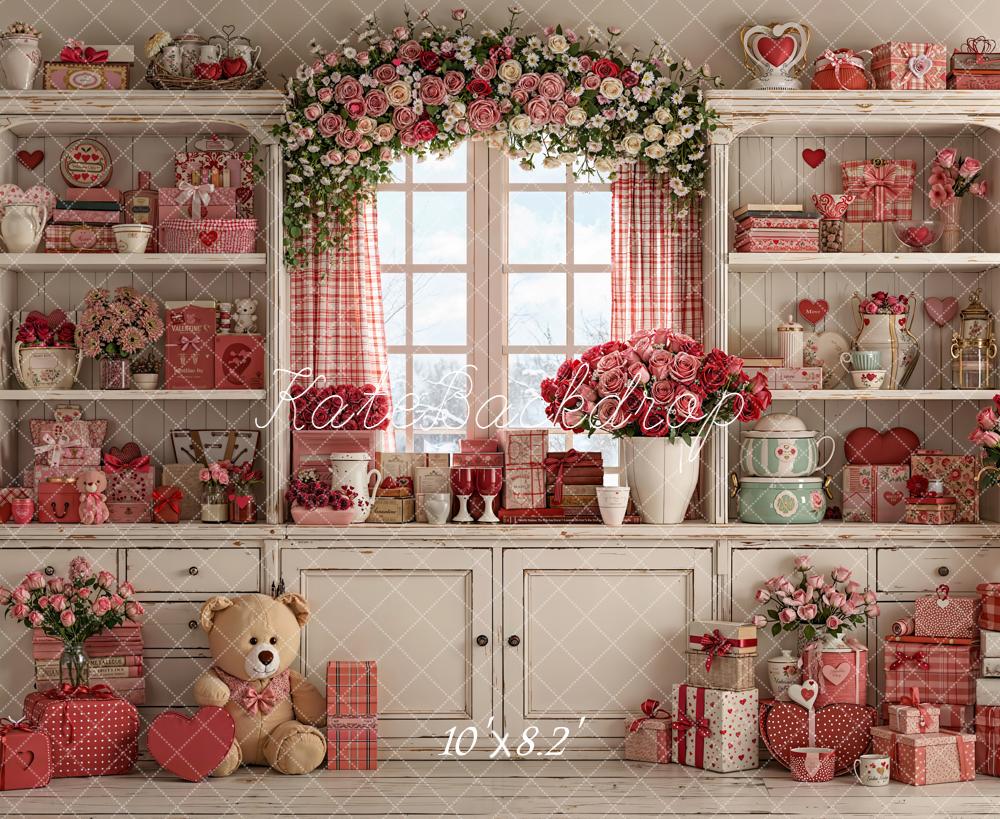 Kate Valentine Roses Gifts Teddy Cabinet Fleece Backdrop Designed by Emetselch -UK