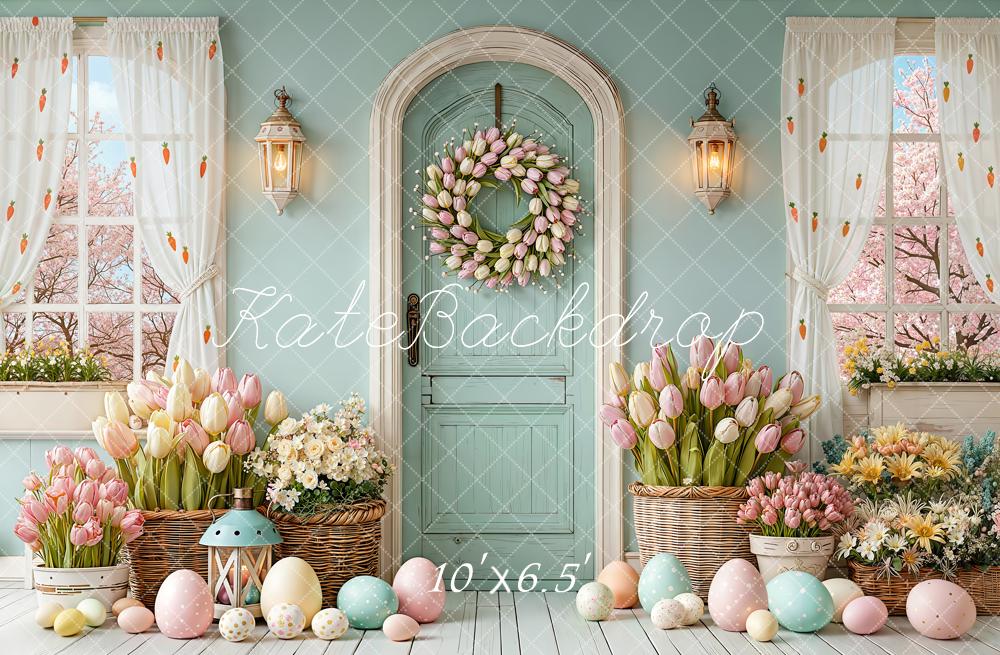 Kate Easter Eggs Tulips Wreath Pastel Room Backdrop Designed by Emetselch