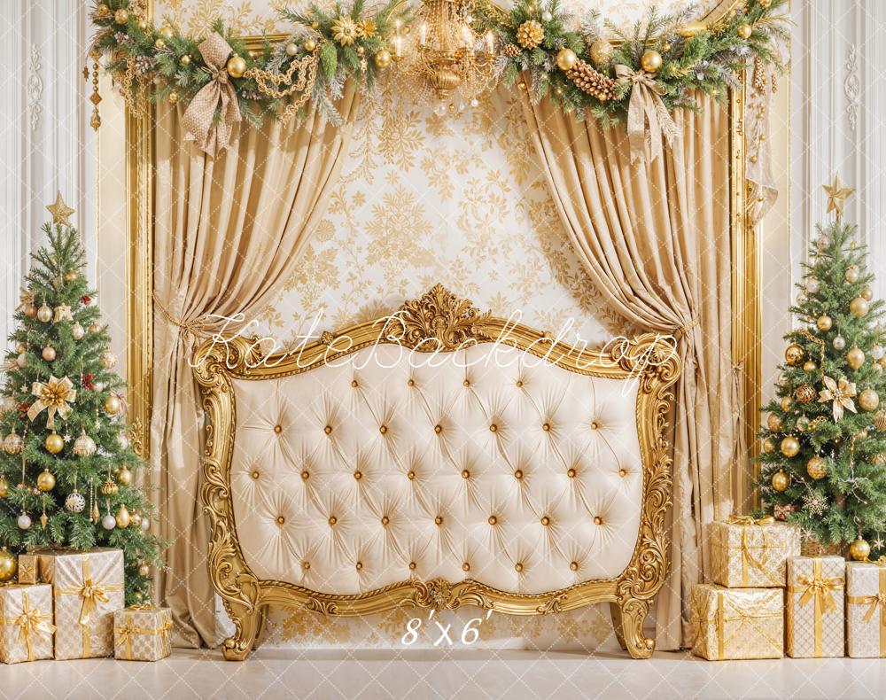 Kate Gold Christmas Headboard Curtains Fleece Backdrop Designed by Emetselch -UK