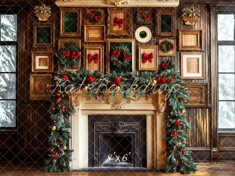 Kate Christmas Fireplace Garland Wooden Wall Backdrop Designed by Mini MakeBelieve