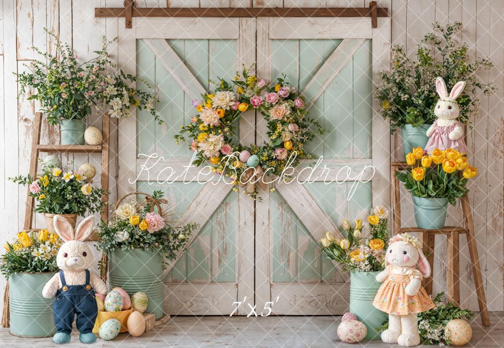 Kate Easter Bunny Floral Eggs Rustic Barn Backdrop Designed by Emetselch -UK