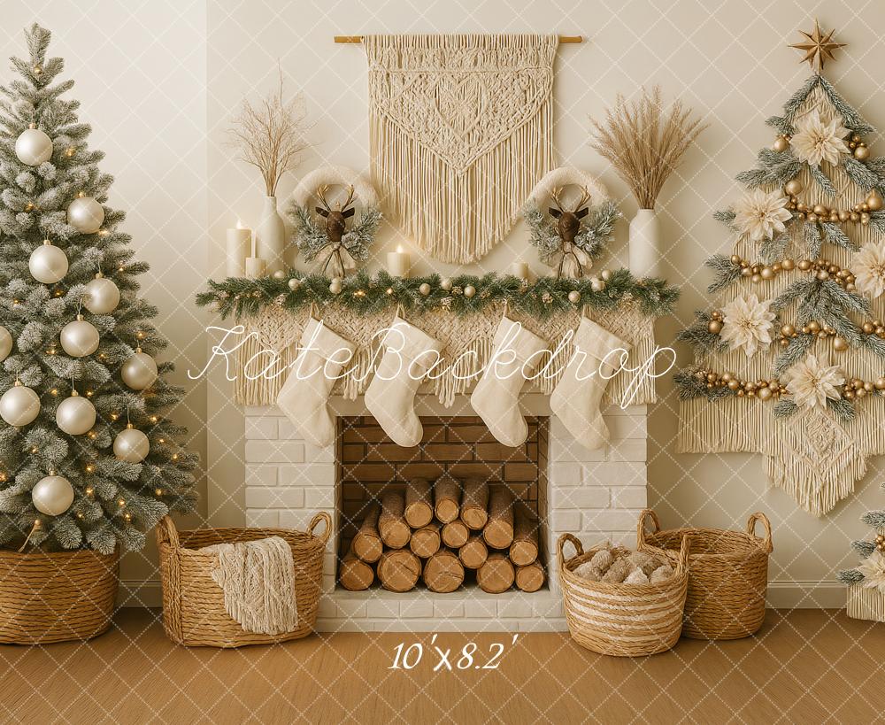 Kate Christmas Fireplace Macrame Tree Decor Backdrop Designed by Ashley Paul