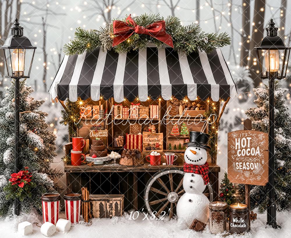 Kate Christmas Hot Cocoa Snow Snowman Backdrop Designed by Emetselch -UK