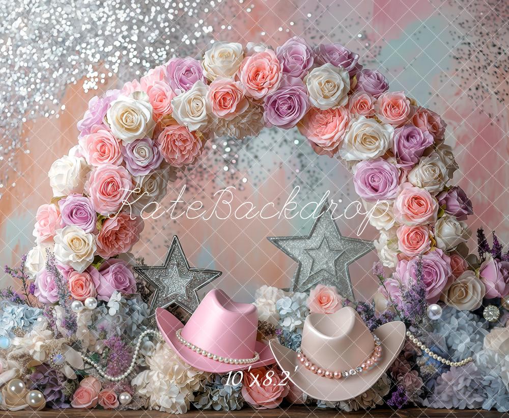Kate Flower Arch Glitter Pastel Hats Backdrop Designed by Mini MakeBelieve -UK
