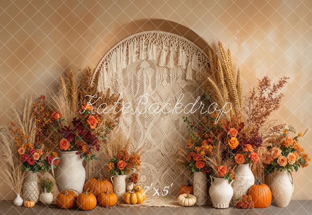 Kate Autumn Pumpkin Floral Macrame Boho Backdrop Designed by Emetselch -UK