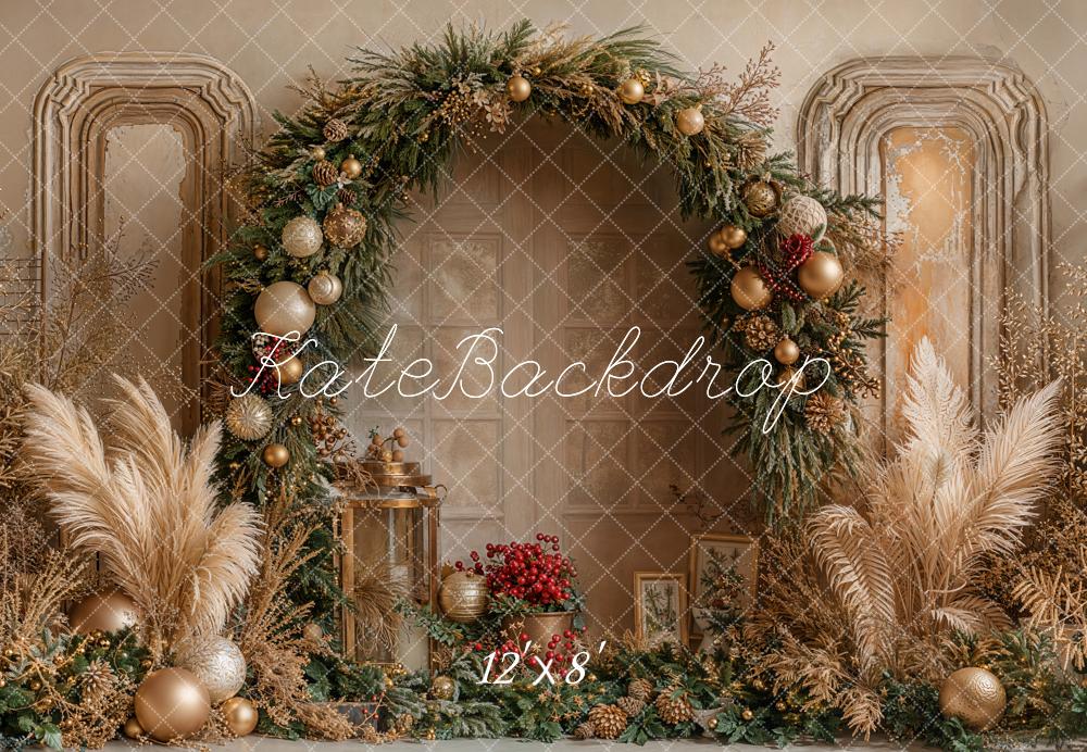 Kate Christmas Floral Arch Pampas Grass Fleece Backdrop Designed by Emetselch -UK