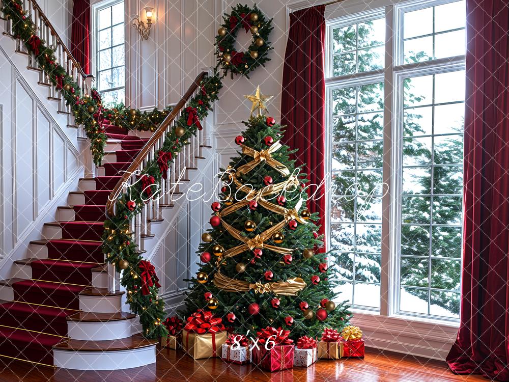 Kate Christmas Tree Staircase Presents Backdrop Designed by Mini MakeBelieve -UK